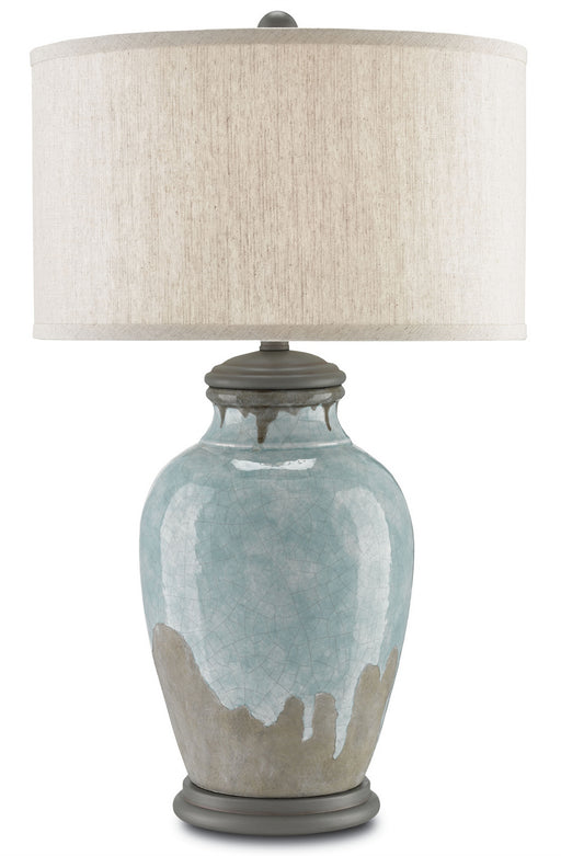 Chatswood 1 Light Table Lamp in Blue-Green & Gray & Hiroshi Gray with Oatmeal Linen Shade