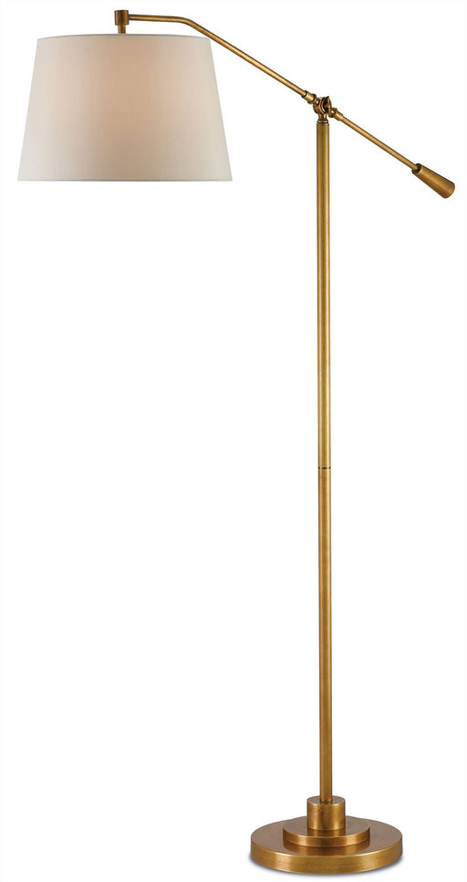 Maxstoke 1 Light Floor Lamp in Antique Brass with Beige Shantung Shade