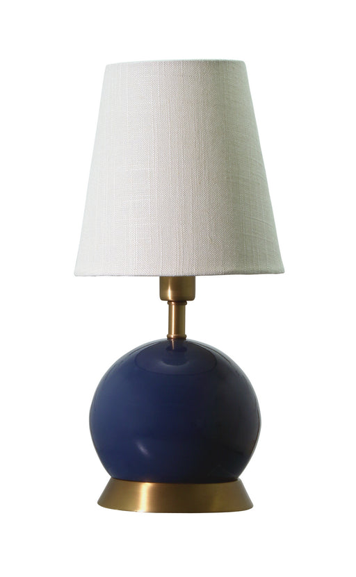 Geo 12 Inch Ball Mini Accent Lamp in Navy Blue with Weathered Brass accents with Linen Hardback
