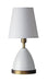 Geo 12 Inch Parabola Mini Accent Lamp in White with Weathered Brass accents with Linen Hardback