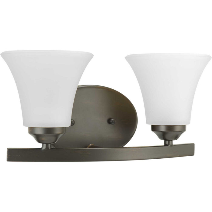 Adorn 2-Light Bath & Vanity Lighting in Antique Bronze with Etched White Glass