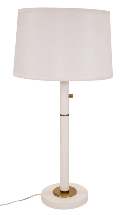 Rupert Three Way Table Lamp In White With Weathered Brass Accents And Usb Port with White Linen Hardback
