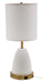 Rupert Table Lamp With Weathered Brass Accents And Usb Port with White Linen Hardback