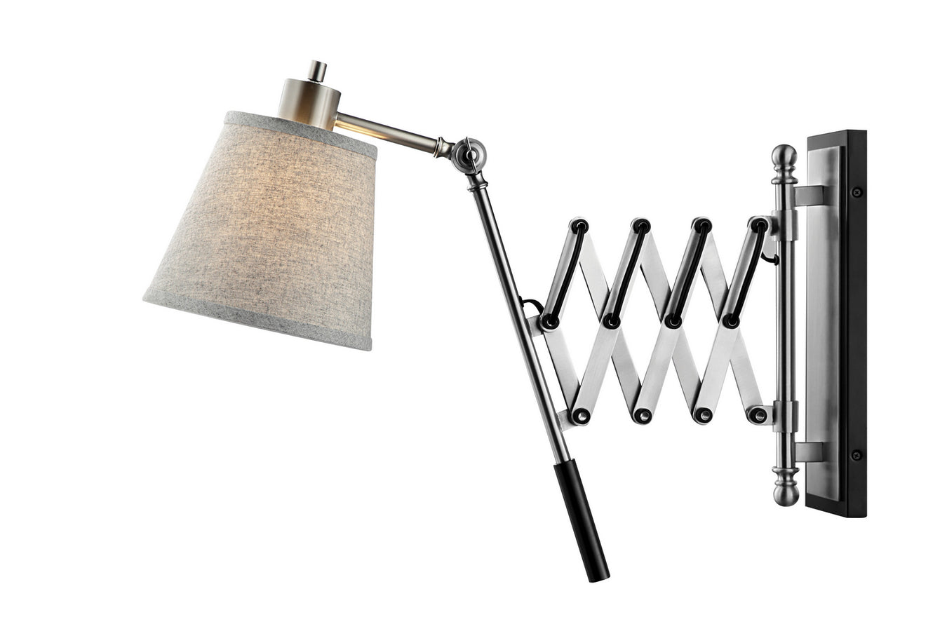 Caprilla Extendable Wall Sconce in Brushed Nickel with-Light Grey Fabric Shade, E27 A 40W