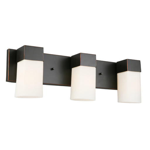 Ciara Springs 3x60W Bath Vanity Light With Oil Rubbed Bronze Finish & Frosted Glass