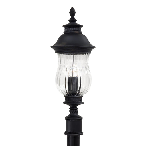 Newport 3-Light Post Mount in Heritage & Mouth Blown Clear Optic Glass - Lamps Expo