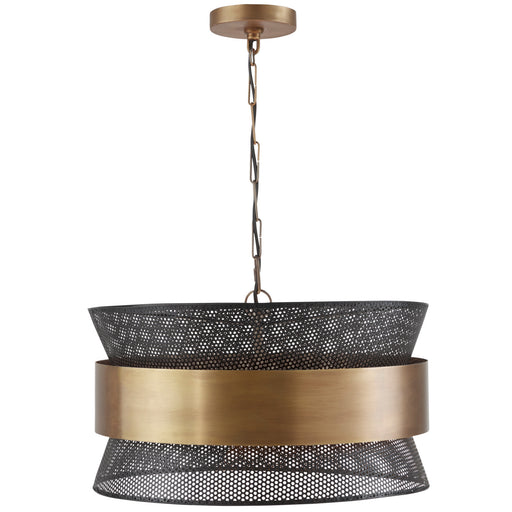 Loren Four Light Pendant in Patinaed Brass and Black