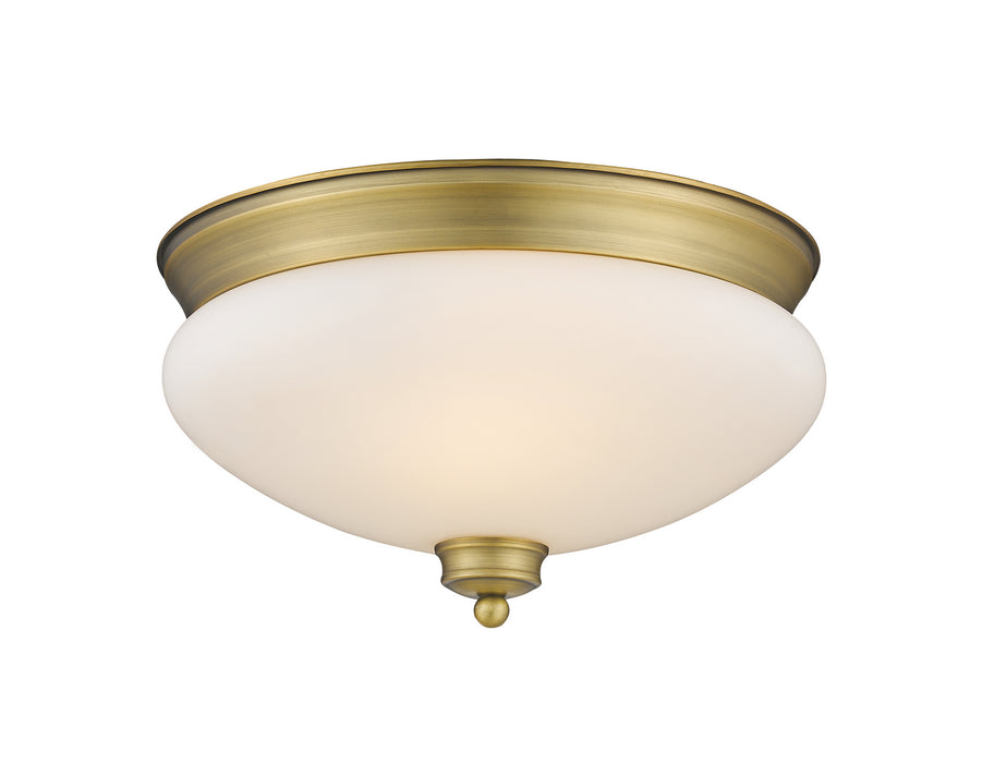 Amon 2 Light Flush Mount in Heritage Brass with Matte Opal Glass