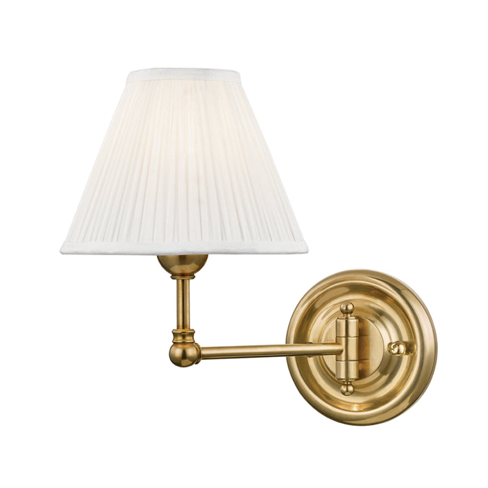 Classic No.1 1 Light Wall Sconce in Aged Brass with Off White Silk Shade