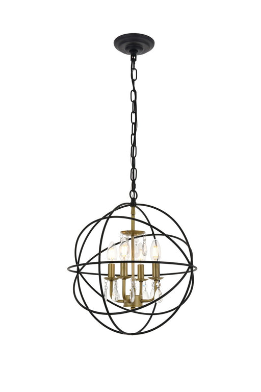 Wallace 4-Light Pendant in Matte Black & Brass & Clear with Clear Royal Cut Crystal