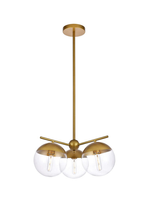Eclipse 3-Light Pendant in Brass & Clear