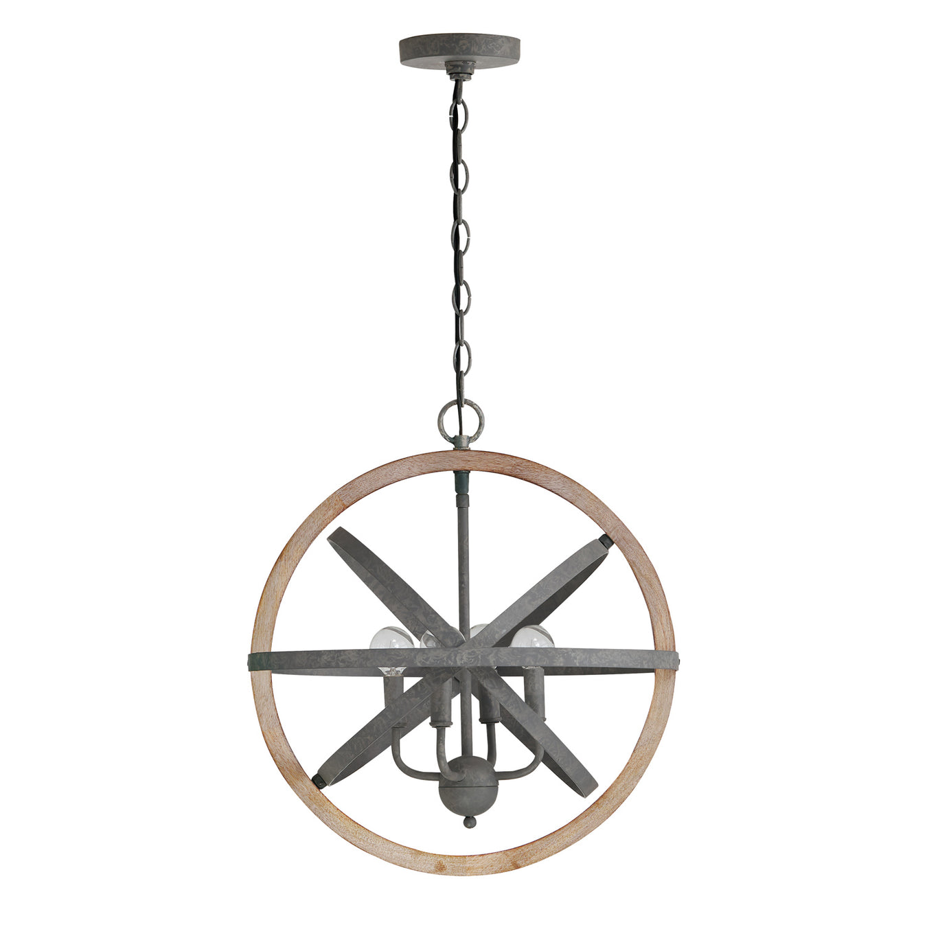 Bluffton Four Light Pendant in Iron and Wood