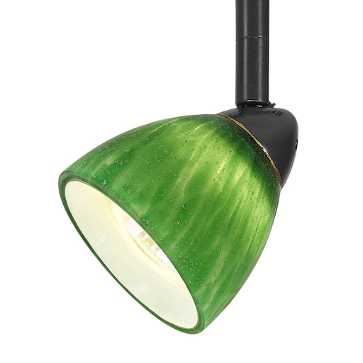 4 87" Tall Serpentine Track Head with Shade in Dark Bronze with Green Fire Glass - Lamps Expo