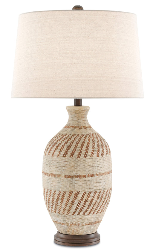 Faiyum 1-Light Table Lamp in Tan & Brown & Hand Rubbed Bronze with Flax Linen Shade - Lamps Expo