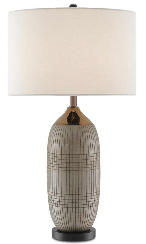 Alexander 1-Light Table Lamp in Matte & Glossy Gold & Black with Vanilla Linen Shade - Lamps Expo
