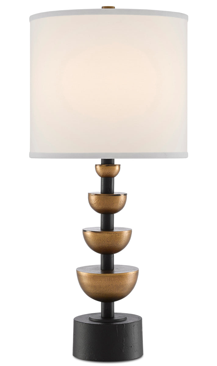 Chastain Table Lamp in Antique Brass & Black with Off-White Shantung Shade - Lamps Expo