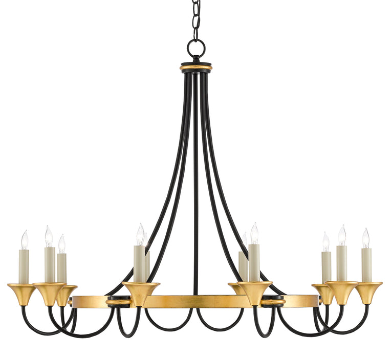 Hanlon 8-Light Chandelier in Washed Black & Contemporary Gold Leaf - Lamps Expo