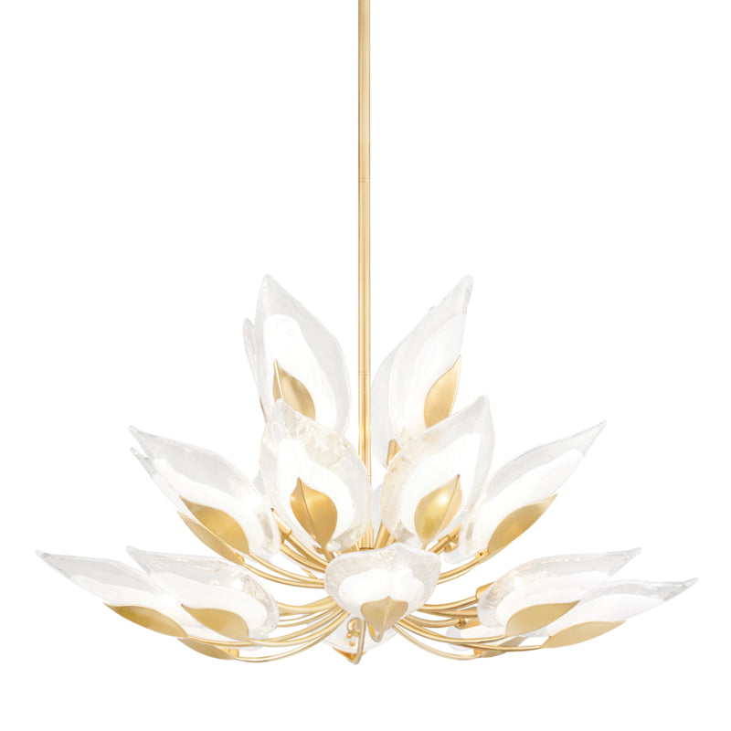 Blossom 20-Light Chandelier in Gold Leaf with Clear Glass Shade - Lamps Expo