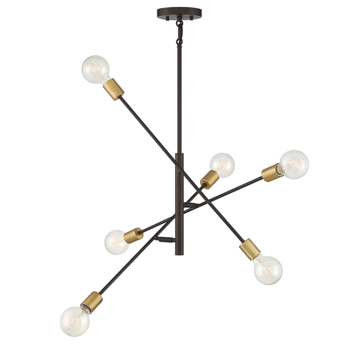 Meridian (M10084ORBNB) 6-Light Chandelier in Oil Rubbed Bronze with Natural Brass