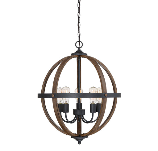 Meridian (M70041WB) 5-Light Chandelier in Wood with Black