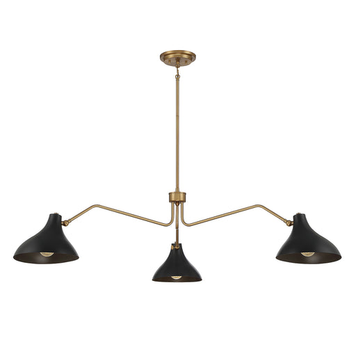 Meridian (M7019MBKNB) 3-Light Pendant in Matte Black with Natural Brass