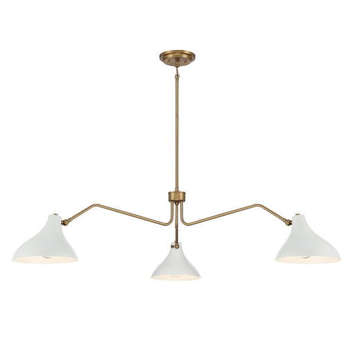 Meridian (M7019WHNB) 3-Light Pendant in White with Natural Brass