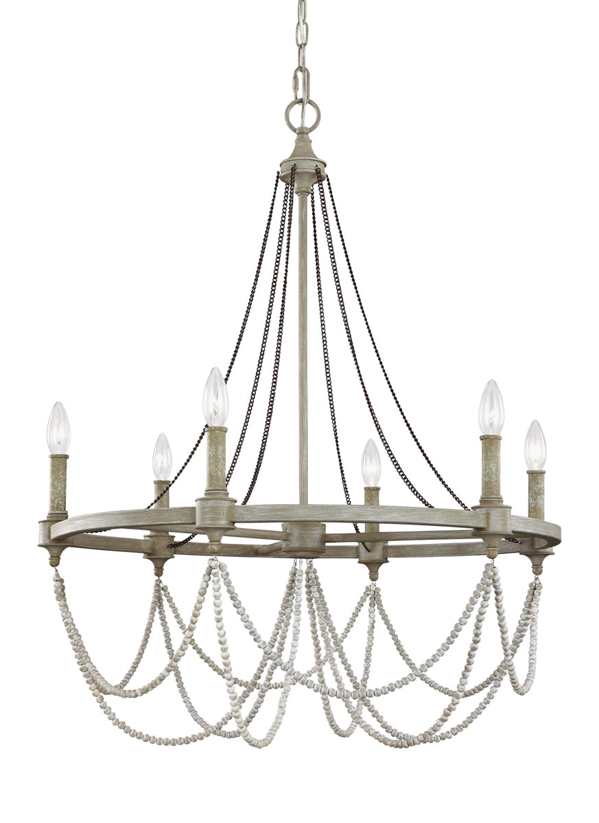 Beverly Chandelier in French Washed Oak/Distressed White Wood - Lamps Expo
