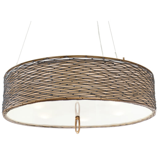 Flow 5-Light Pendant in Hammered Ore with Tan Silk Slug Shade, Acrylic Diffuser - Lamps Expo