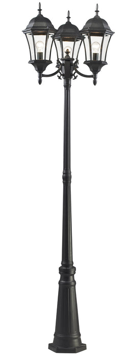 Wakefield 3-Light Outdoor Post-Light in Black with Clear Beveled Glass - Lamps Expo