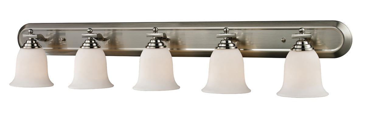 Lagoon 5-Light Vanity in Brushed Nickel with Matte Opal Glass - Lamps Expo