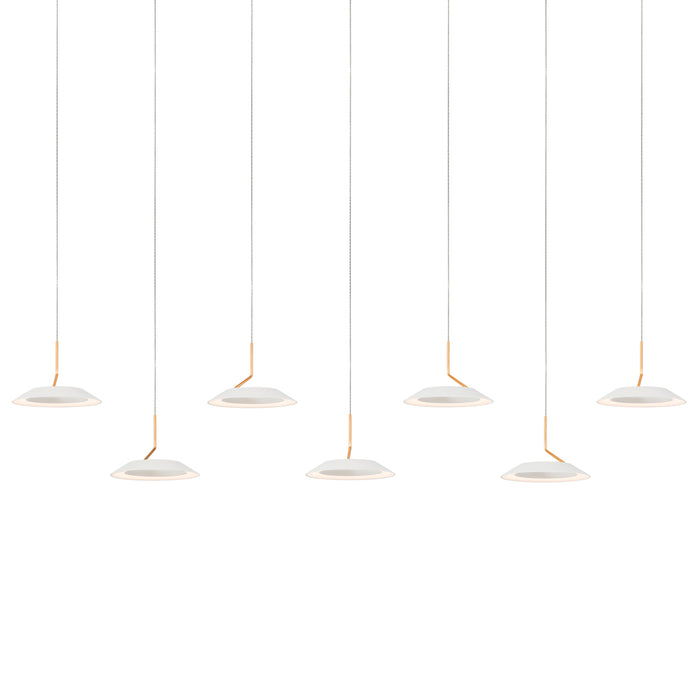 Royyo Pendant (linear with 7 pendants), Matte White with Gold accent, Matte White Canopy