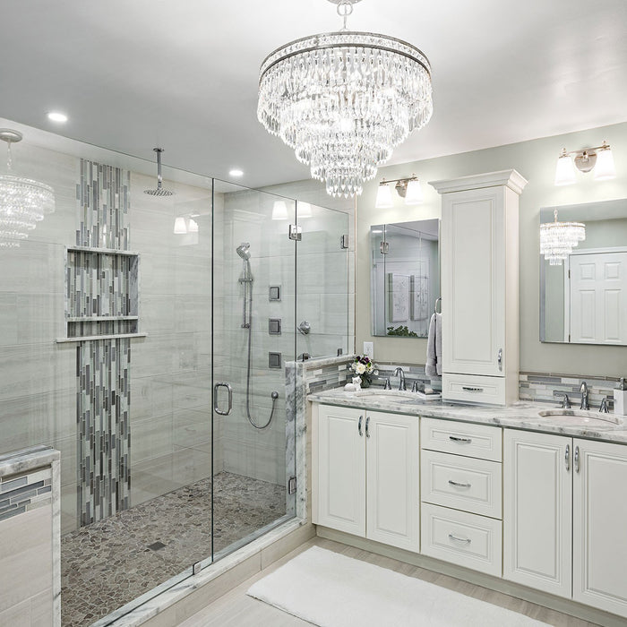 Crystal Chandelier showcased as a statement piece in a bathroom setting.
