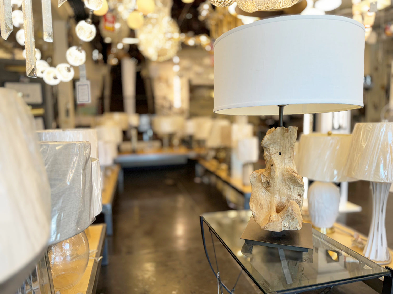 Designer Table Lamps showcased at Lamps Expo's Lighting Showroom in Los Angeles.