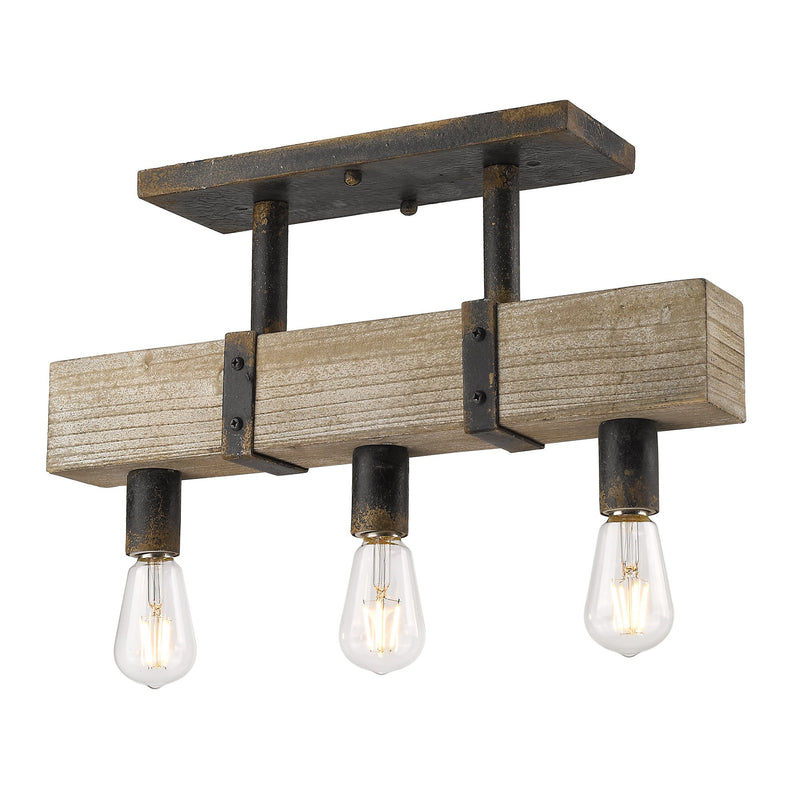 Garrett 3-Light Semi-Flush Mount in Antique Black Iron