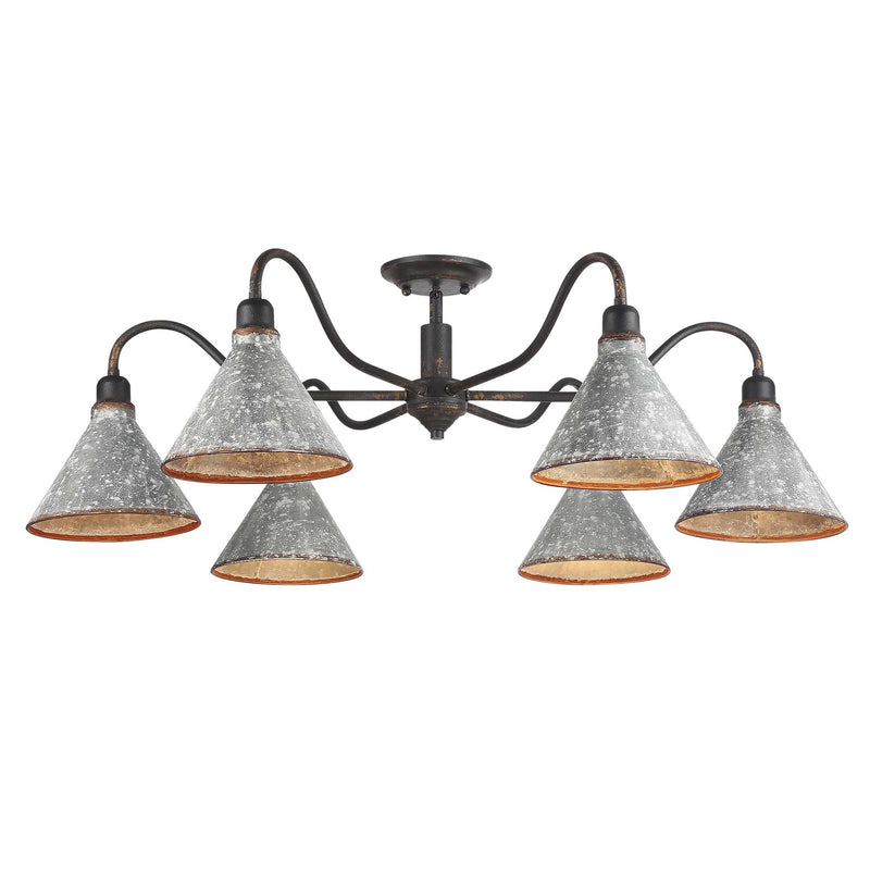 Jasper 6-Light Semi-Flush Mount in Antique Black Iron