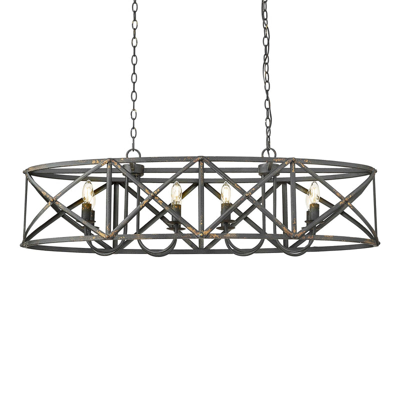 Alcott 8-Light Linear Pendant in Antique Black Iron