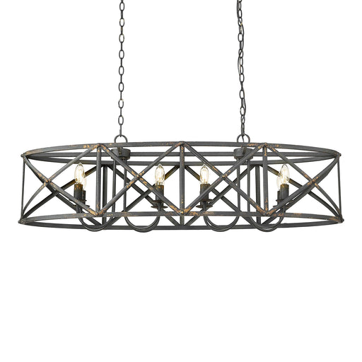 Alcott 8-Light Linear Pendant in Antique Black Iron