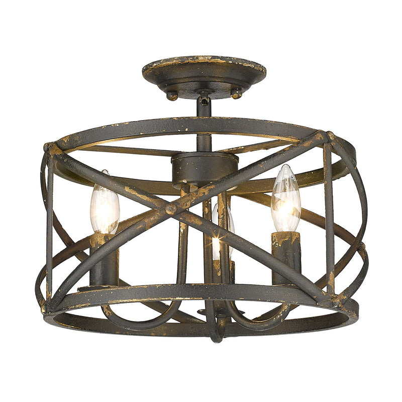 Alcott 3-Light Semi-Flush Mount in Antique Black Iron