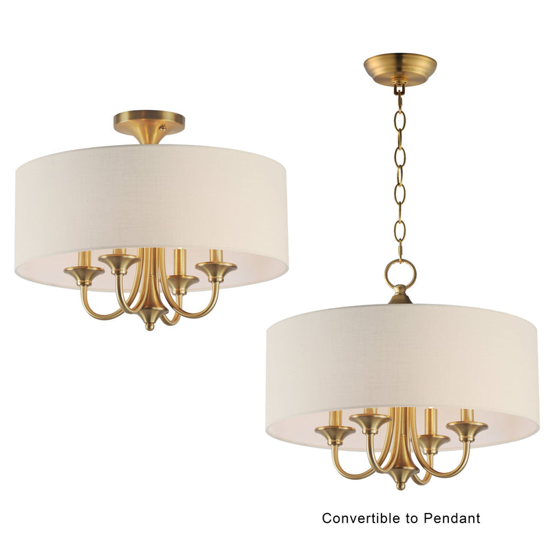 Bongo 4 Light Semi-Flush Mount in Natural Aged Brass