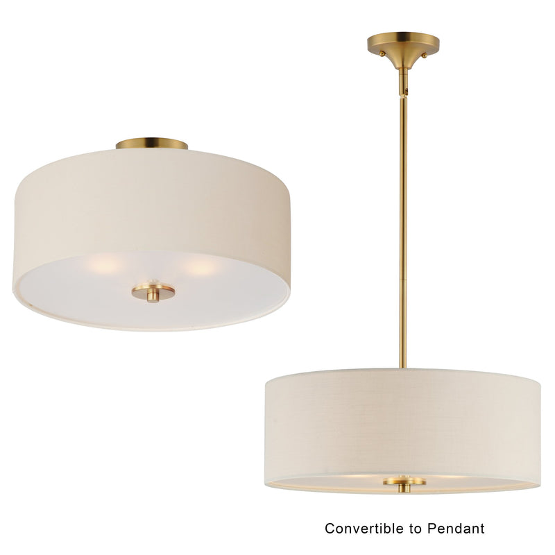 Bongo 3 Light Semi-Flush Mount in Natural Aged Brass