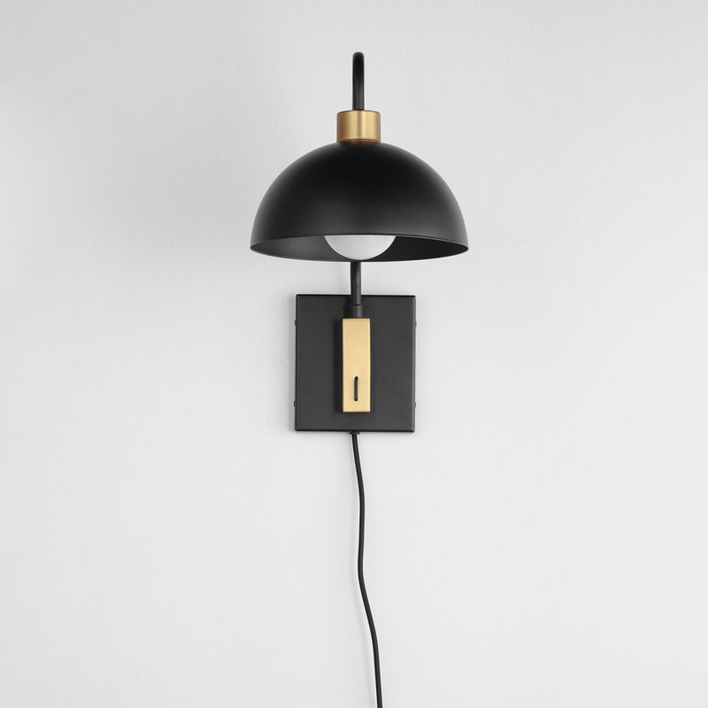 Thelonious 1 Light Swing Arm Wall Lamp in Black / Natural Aged Brass
