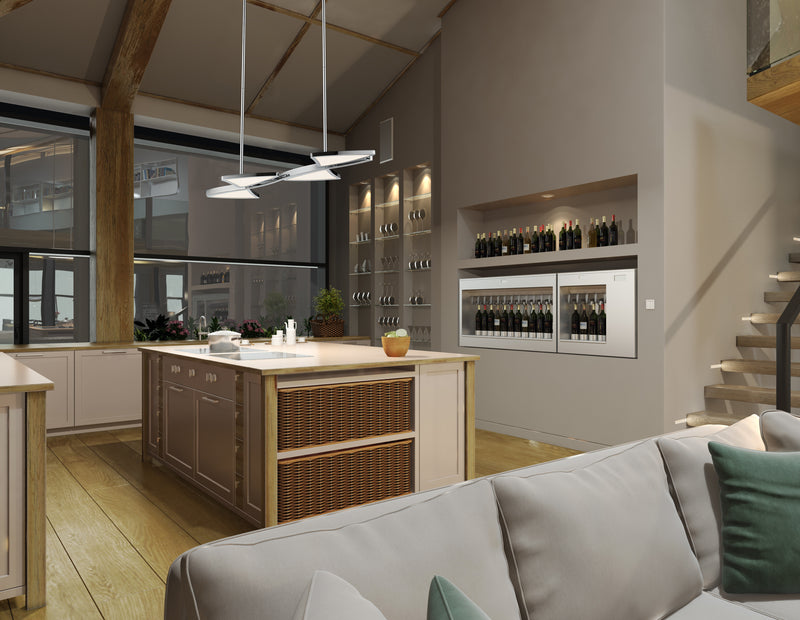 Aeon 1 Light 28" Linear Pendant in Chrome in a room setting
