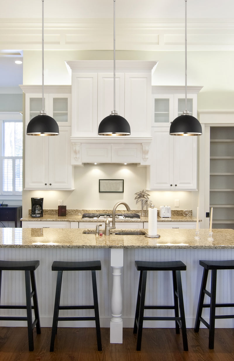 Landry 1 Light 10" Pendant in Matte Black + Brushed Nickel in a room setting
