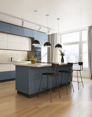 Landry 1 Light 10" Pendant in Matte Black + Chrome in a room setting