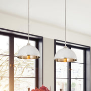 Landry 1 Light 14" Pendant in Matte White + Brushed Nickel in a room setting
