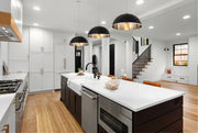 Landry 1 Light 20" Pendant in Matte Black + Brushed Nickel in a room setting