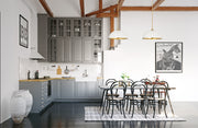 Landry 1 Light 20" Pendant in Matte White + Rubbed Brass in a room setting