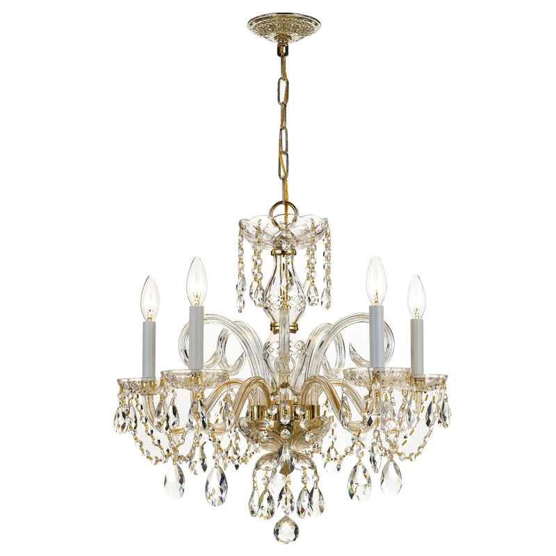 Traditional Crystal 5 Light 22" Chandelier in Polished Brass