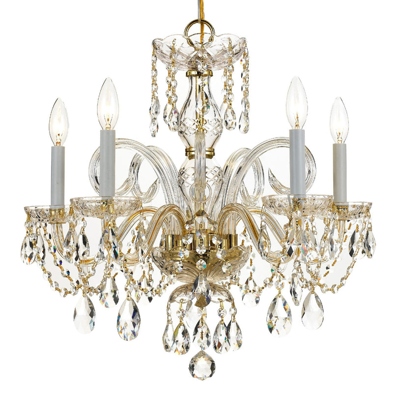Traditional Crystal 5 Light 22" Chandelier in Polished Brass