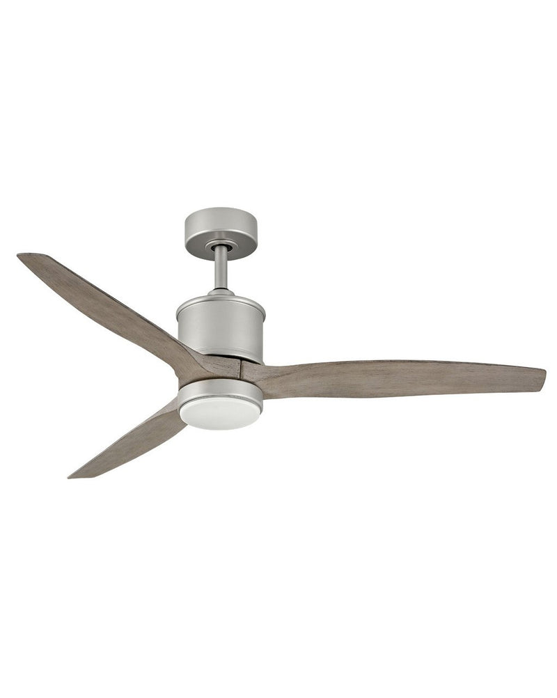 Hover 52" Outdoor Smart Ceiling Fan with Light in Brushed Nickel / Weathered Wood